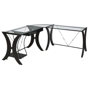 CoasterEssence 800446 Monterey - Glass Top L-Shape Computer Desk - Cappuccino