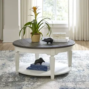 Liberty Furniture 417-OT1011 Allyson Park - Round Cocktail Table - Wirebrushed White / Charcoal