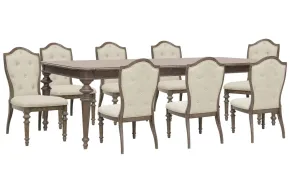 Pulaski Furniture P412240-KIT21 Pulaski Furniture P412240-KIT21 Saddle Creek - Extendable Leg Dining Table With 8 Upholstered Side Chairs - Timber Brown