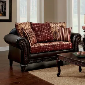 Furniture of America SM7507N-LV Ellis - Loveseat - Burgundy / Brown / Dark Cherry