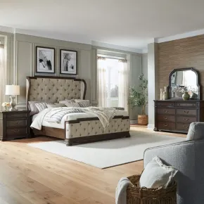 Liberty Furniture 765-BR-QSHDMN Liberty Furniture 765-BR-QSHDMN Provence Park - 4 Piece Bedroom Set (Queen Shelter Bed, Dresser & Mirror, Night Stand) - Chateau Brown