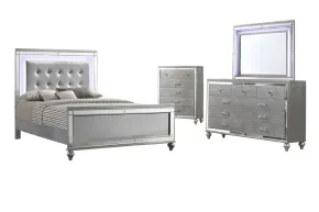 New Classic 02-9698S-34C New Classic 02-9698S-34C Valentino - Queen 4 Piece Bedroom Set (Bed, Dresser, Mirror, Chest) - Silver