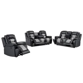New Classic 22-U7005BKG-3PM New Classic 22-U7005BKG-3PM Nikko - Power P1 3 Piece Sofa & Loveseat & Recliner - Black / Gray
