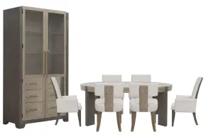 Pulaski Furniture P402230-KIT43 Pulaski Furniture P402230-KIT43 Anderson Park - Round Dining Table With 4 Klismos Dining Chairs, 2 Upholstered Arm Chairs And China Cabinet - Moose Trail / Frontier Brown