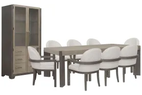 Pulaski Furniture P402240-KIT47 Pulaski Furniture P402240-KIT47 Anderson Park - Leg Dining Table With 8 Upholstered Host Chairs And China Cabinet - Moose Trail / Frontier Brown