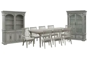 Pulaski Furniture P091240-KIT44 Pulaski Furniture P091240-KIT44 Madison Ridge - Extendable Leg Dining Table With 6 Side Chairs, 2 Arm Chairs, Server, Hutch And China - Bluff Gray