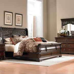 Liberty Furniture 575-BR-KSLDMC Liberty Furniture 575-BR-KSLDMC Arbor Place - 4 Piece Bedroom Set (King Sleigh Bed, Dresser & Mirror, Chest) - Brownstone