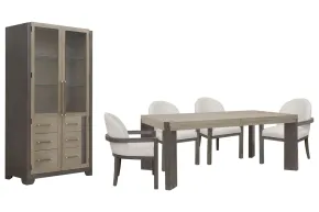 Pulaski Furniture P402240-KIT15 Pulaski Furniture P402240-KIT15 Anderson Park - Leg Dining Table With 4 Upholstered Host Chairs And China Cabinet - Moose Trail / Frontier Brown