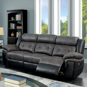 Furniture of America CM6217GY-SF Brookdale - Power Motion Sofa - Gray / Black