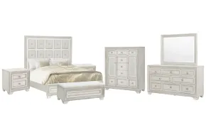 Pulaski Furniture P269-BR-K1-KIT16 Pulaski Furniture P269-BR-K1-KIT16 Camila - Queen Upholstered Bed, 2 Nightstands, Drawer Dresser With Mirror, Door Chest And Bench - Creamy White