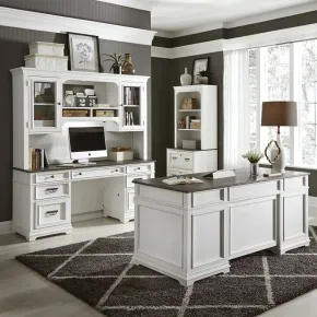 Liberty Furniture 417-HOJ-CDS Allyson Park - 3 Piece Home Office Set (Complete Desk) - Wirebrushed White / Charcoal