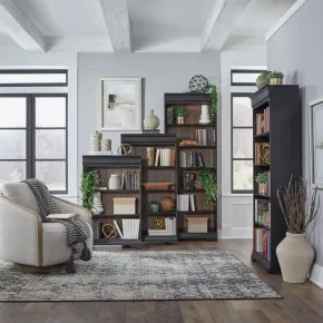Liberty Furniture 532-HO-SBW Meritage - 4 Piece Stepped Bookcase Wall Set - Aged Charcoal