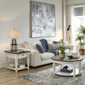 Liberty Furniture 417-OT-O3PCS Allyson Park - 3 Piece Living Room Set (Round Cocktail Table) - Wirebrushed White / Charcoal
