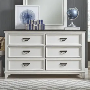 Liberty Furniture 417-BR30 Allyson Park - 6 Drawer Dresser - Wirebrushed White / Charcoal