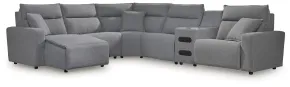 Ashley Furniture 65906S29 Ashley Furniture 65906S29 Modmax II - 6-Piece Power Reclining Sectional With LAF Press Back Power Chaise And Audio Console - Salt And Pepper