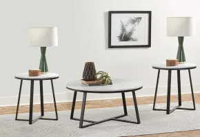 Coaster Fine Furniture 723238-S3 Hugo - 3 Piece Faux Marble Coffee And End Table Set - White