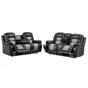 New Classic 22-U7005BKG-2PM New Classic 22-U7005BKG-2PM Nikko - Power P1 2 Piece Sofa & Loveseat - Black / Gray