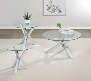Coaster Fine Furniture 708128-S3 Kenzie - 3 Piece Round Coffee And End Table Set - Chrome