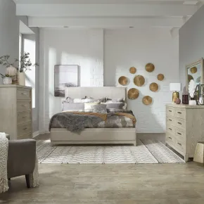 Liberty Furniture 902-BR-CKUBDMC Liberty Furniture 902-BR-CKUBDMC Belmar - 4 Piece Bedroom Set (California King Upholstered Bed, Dresser & Mirror, Chest) - Washed Taupe