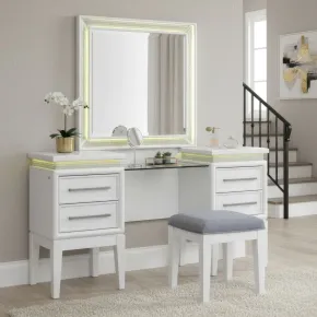 Liberty Furniture 781-BR-VN Reflections - 3 Piece Vanity Set - Pearl White & Rhinestone