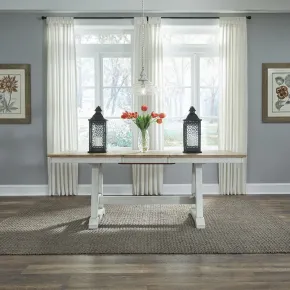 Liberty Furniture 62WH-CD-TRS Liberty Furniture 62WH-CD-TRS Lindsey Farm - Trestle Table - Weathered White & Sandstone