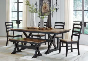 Ashley Furniture D634/35/01(2)/00 Wildenauer - 6 Pc. - Extension Table, 4 Side Chairs, Bench - Brown / Black