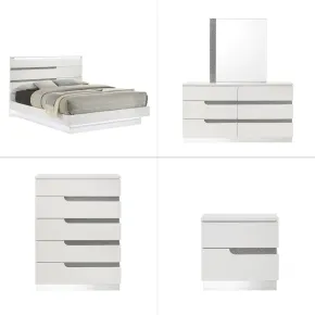 New Classic 00-B69-25C New Classic 00-B69-25C Paradox - 6/0 Western King 5 Piece Bedroom Set (Bed & Dresser & Mirror & Chest & Nightstand) - White