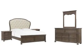 Pulaski Furniture P412-BR-K2-KIT8 Pulaski Furniture P412-BR-K2-KIT8 Saddle Creek - Queen Upholstered Panel Bed, 2 Bachelor Chest And Drawer Dresser With Mirror - Timber Brown