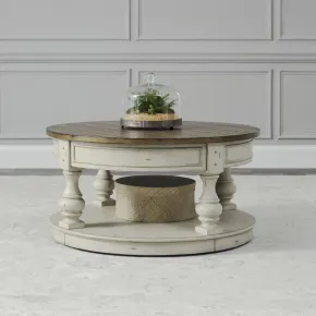 Liberty Furniture 498-OT1011 Morgan Creek - Round Cocktail Table - Antique White / Wirebrushed Tobacco Accents