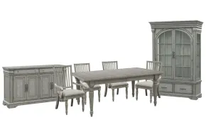 Pulaski Furniture P091240-KIT15 Pulaski Furniture P091240-KIT15 Madison Ridge - Extendable Leg Dining Table With 4 Arm Chairs, Server And China - Bluff Gray