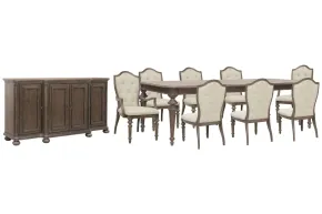 Pulaski Furniture P412240-KIT34 Pulaski Furniture P412240-KIT34 Saddle Creek - Extendable Leg Dining Table With 6 Upholstered Side Chairs, 2 Arm Chairs And Server - Timber Brown
