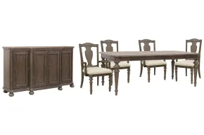 Pulaski Furniture P412240-KIT4 Pulaski Furniture P412240-KIT4 Saddle Creek - Extendable Leg Dining Table With 4 Wood Back Arm Chairs And Server - Timber Brown