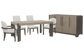 Pulaski Furniture P402240-KIT90 Pulaski Furniture P402240-KIT90 Anderson Park - Leg Dining Table With 2 Upholstered Side Chairs, 2 Host Chairs And Sideboard - Moose Trail / Frontier Brown