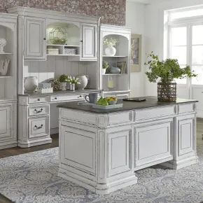 Liberty Furniture 244-HOJ-CDS Magnolia Manor - 5 Piece Home Office Set (Complete Desk) - Antique White