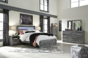 Ashley Furniture B221/31/35/58/56S/95/B100-14 Ashley Furniture B221/31/35/58/56S/95/B100-14 Baystorm - 6 Pc. - Dresser, Mirror, King Panel Bed with 2 Storage Drawers - Gray