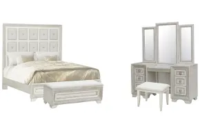 Pulaski Furniture P269-BR-K5-KIT13 Pulaski Furniture P269-BR-K5-KIT13 Camila - California King Upholstered Bed, With Vanity Set And Bench - Creamy White