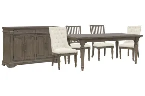 Pulaski Furniture P413240-KIT38 Pulaski Furniture P413240-KIT38 Madison Ridge - Extendable Leg Dining Table With 2 Side Chairs, 2 Host Chairs And Server - Natural Bark