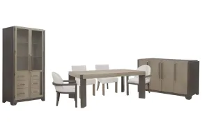 Pulaski Furniture P402240-KIT56 Pulaski Furniture P402240-KIT56 Anderson Park - Leg Dining Table With 2 Klismos Dining Chairs, 2 Host Chairs, Sideboard And China Cabinet - Moose Trail / Frontier Brown