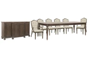 Pulaski Furniture P412240-KIT32 Pulaski Furniture P412240-KIT32 Saddle Creek - Extendable Leg Dining Table With 4 Upholstered Side Chairs, 2 Arm Chairs And Server - Timber Brown
