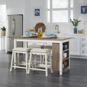 Liberty Furniture 942TT-CD-5CTS Liberty Furniture 942TT-CD-5CTS Brook Creek - 5 Piece Counter Set - White / Wood Tone Tops