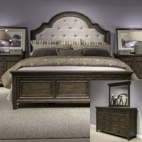 Liberty Furniture 297-BR-QUBDM Liberty Furniture 297-BR-QUBDM Paradise Valley - 3 Piece Bedroom Set (Queen Upholstered Bed, Dresser & Mirror) - Saddle Brown