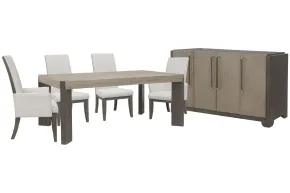 Pulaski Furniture P402240-KIT86 Pulaski Furniture P402240-KIT86 Anderson Park - Leg Dining Table With 2 Upholstered Side Chairs, 2 Upholstered Arm Chairs And Sideboard - Moose Trail / Frontier Brown
