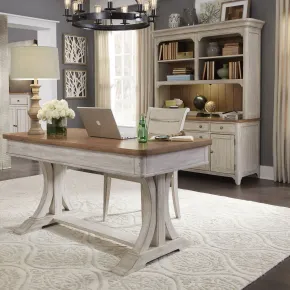 Liberty Furniture 652-HO-3DH Farmhouse Reimagined - 3 Piece Home Office Set (Desk & Hutch) - Antique White / Chestnut Tops