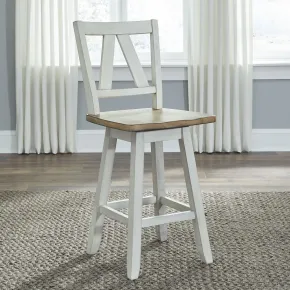Liberty Furniture 62WH-B250324 Liberty Furniture 62WH-B250324 Lindsey Farm - Counter Height Swivel Chair - Weathered White & Sandstone