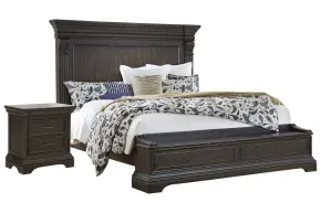 Pulaski Furniture P012-BR-K2-KIT1 Caldwell - Queen Storage Bed With Nightstand - Smoked Molasses