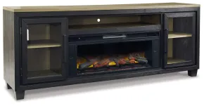 Ashley Furniture W989W1 Foyland - 83" TV Stand With Electric Infrared Fireplace Insert - Black / Brown