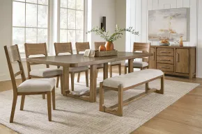 Ashley Furniture D974/35/01(3)/00/60 Ashley Furniture D974/35/01(3)/00/60 Cabalynn - 9 Pc. - Dining Room Table, 6 Side Chairs, Bench, Server - Oatmeal / Light Brown
