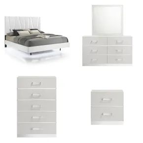 New Classic 00-1840-15C New Classic 00-1840-15C Europa - 6/6 Eastern King 5 Piece Bedroom Set (Bed, Dresser, Mirror, Chest, Nightstand) - White