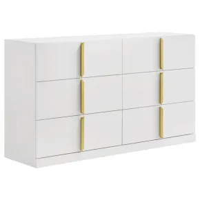 Coaster Fine Furniture 223093 Ines - 6-Drawer Bedroom Dresser Cabinet - White High Gloss