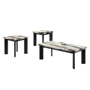 New Classic T3716-3P Strata - Faux Marble 3 Piece Occasional Set (1 Coffee & 2 End Tables) - Black / White